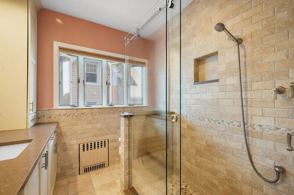 Bathroom, Glass Shower, Interior, Stone Walls