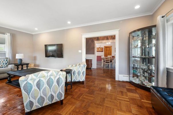 Dining room, Interior, Recessed Lighting, Wood Texture Flooring