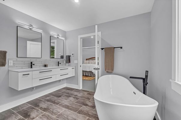 Bathroom, Dual Sink Vanities, Free Standing Baths, Interior, Recessed Lighting