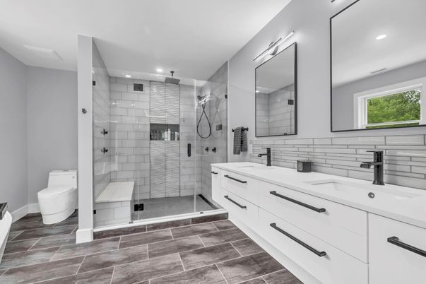 Bathroom, Dual Sink Vanities, Glass Shower, Interior, Recessed Lighting