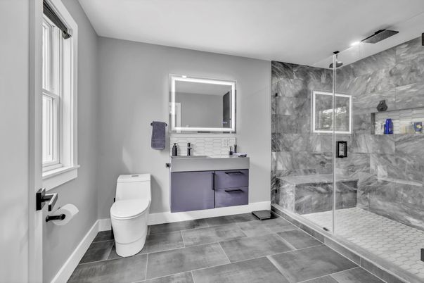 Bathroom, Glass Shower, Interior, Marble Walls