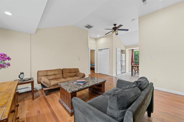 Interior, Living room, Recessed Lighting, Wood Texture Flooring