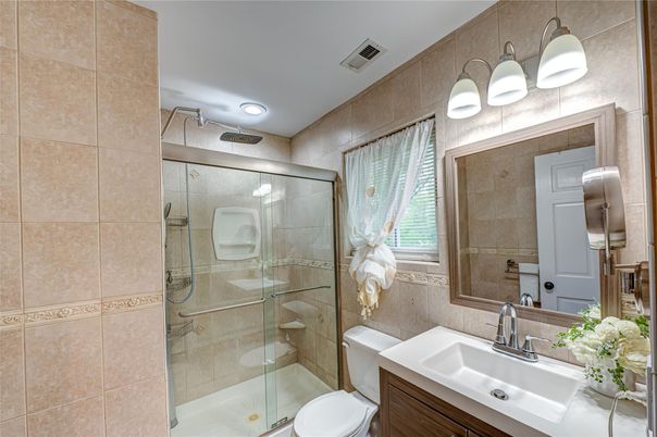 Bathroom, Glass Shower, Interior, Recessed Lighting