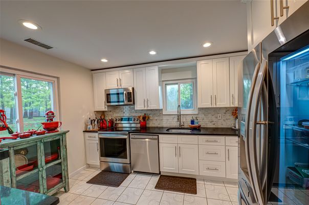 Interior, Kitchen, Marble, Recessed Lighting, Stainless Steel Appliances
