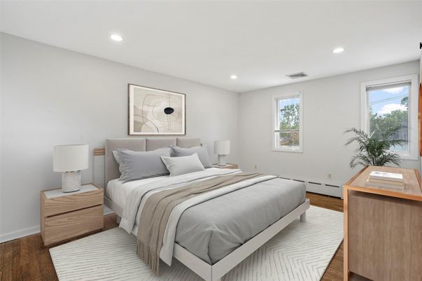 Bedroom, Interior, Recessed Lighting, Wood Texture Flooring