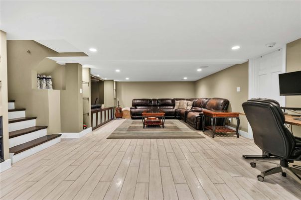 Home Office, Interior, Living room, Recessed Lighting, Wood Texture Flooring