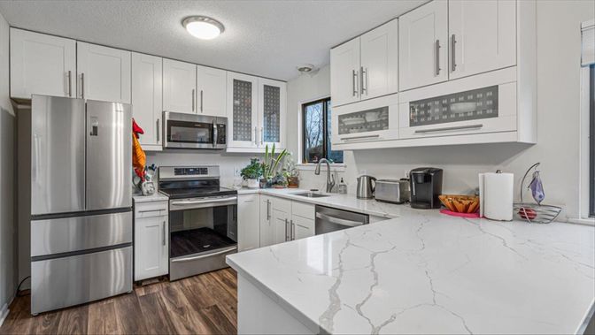 Interior, Kitchen, Stainless Steel Appliances, Wood Texture Flooring