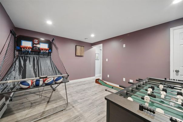 Game Room, Interior, Recessed Lighting, Wood Texture Flooring