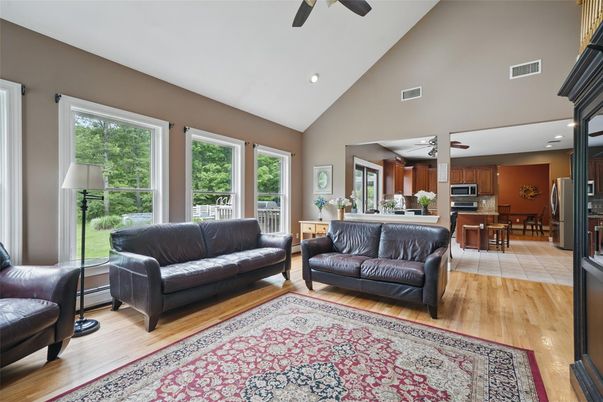 Dining room, Interior, Kitchen, Living room, Recessed Lighting, Wood Texture Flooring
