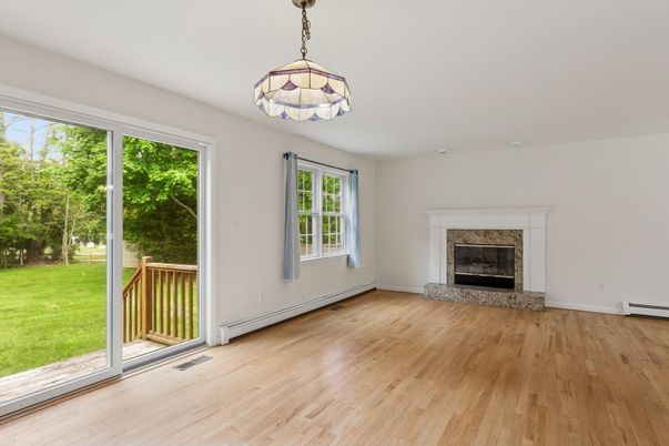 Chandelier, Empty room, Fireplace, Interior, Pendant Lights, Wood Texture Flooring