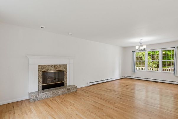 Chandelier, Empty room, Fireplace, Interior, Wood Texture Flooring