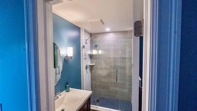 Bathroom, Glass Shower, Interior, Recessed Lighting