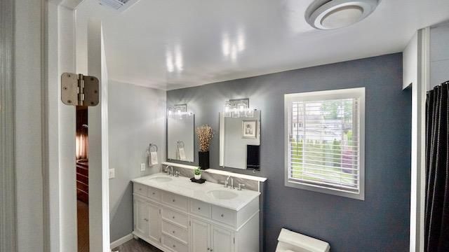 Bathroom, Dual Sink Vanities, Interior, Wood Texture Flooring
