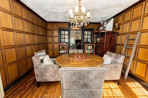 Chandelier, Interior, Wood Texture Flooring, Wooden Walls