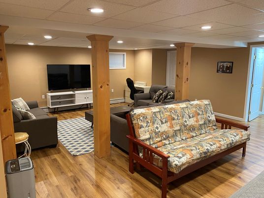 Interior, Living room, Recessed Lighting, Wood Texture Flooring