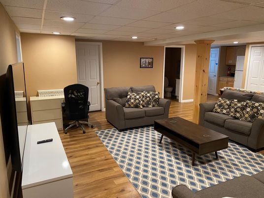 Home Office, Interior, Living room, Recessed Lighting, Wood Texture Flooring