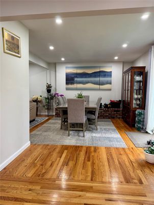 Dining room, Interior, Recessed Lighting, Wood Texture Flooring