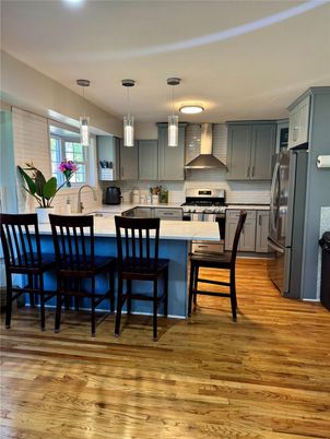 Interior, Kitchen, Pendant Lights, Stainless Steel Appliances, Wood Texture Flooring