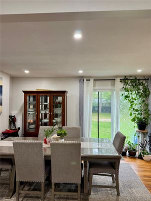 Dining room, Interior, Recessed Lighting, Wood Texture Flooring