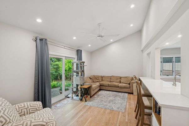 Dining room, Interior, Living room, Recessed Lighting, Wood Texture Flooring