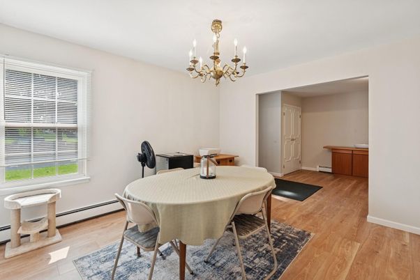 Chandelier, Dining room, Interior, Wood Texture Flooring
