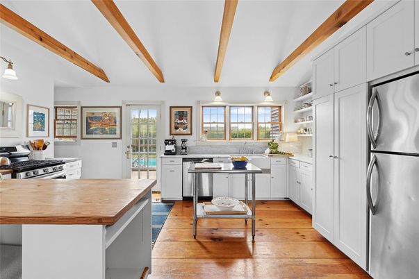 Interior, Kitchen, Stainless Steel Appliances, Wooden Beams, Wood Texture Flooring