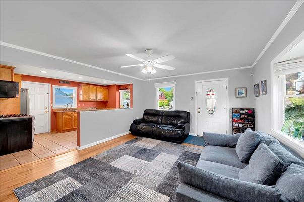 Interior, Kitchen, Living room, Recessed Lighting, Wood Texture Flooring
