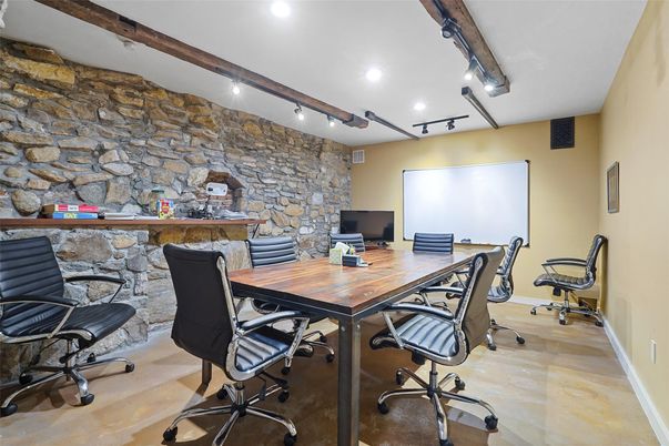 Home Office, Interior, Recessed Lighting, Stone Walls
