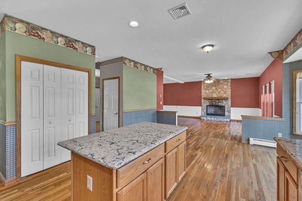Fireplace, Interior, Recessed Lighting, Wood Texture Flooring