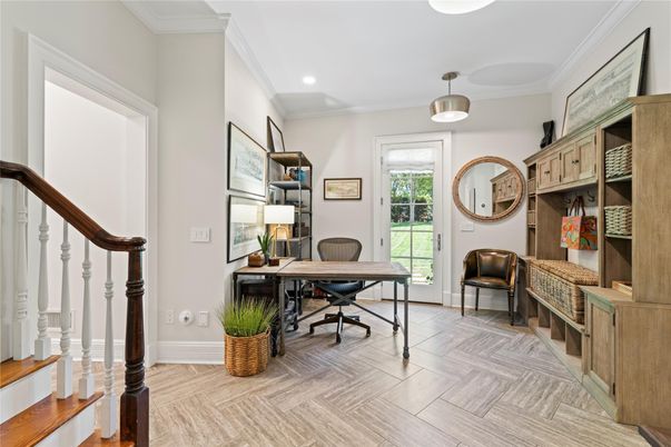 Home Office, Interior, Recessed Lighting, Wood Texture Flooring