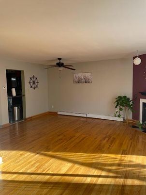 Chandelier, Empty room, Fireplace, Interior, Wood Texture Flooring