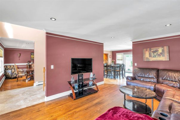 Dining room, Interior, Living room, Recessed Lighting, Wood Texture Flooring