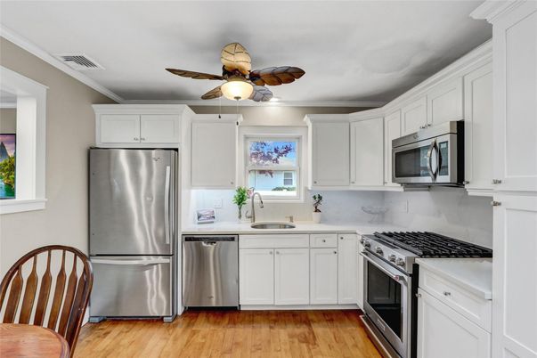 Interior, Kitchen, Stainless Steel Appliances, Wood Texture Flooring