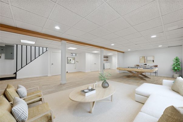 Game Room, Interior, Living room, Recessed Lighting, Wood Texture Flooring