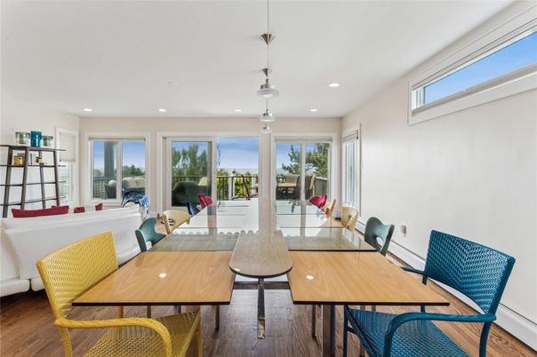 Dining room, Interior, Living room, Pendant Lights, Recessed Lighting, Wood Texture Flooring