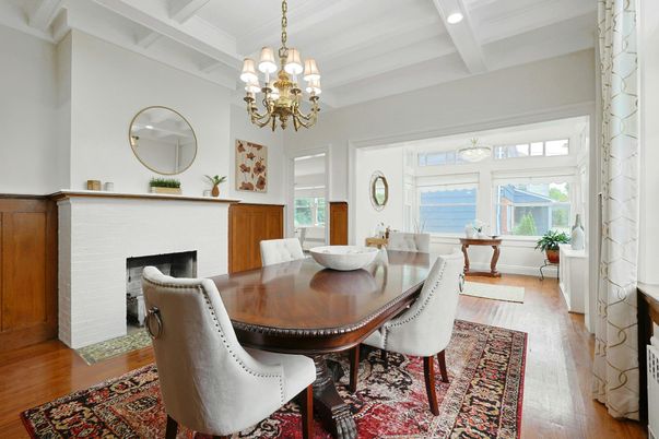 Chandelier, Dining room, Fireplace, Interior, Water, Wood Texture Flooring