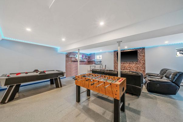 Game Room, Interior, Recessed Lighting, Stone Walls