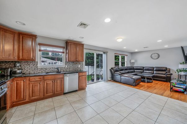Interior, Kitchen, Living room, Recessed Lighting, Wood Texture Flooring