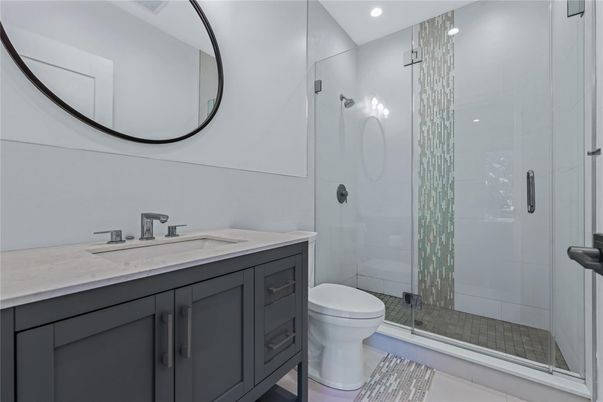 Bathroom, Glass Shower, Interior, Recessed Lighting