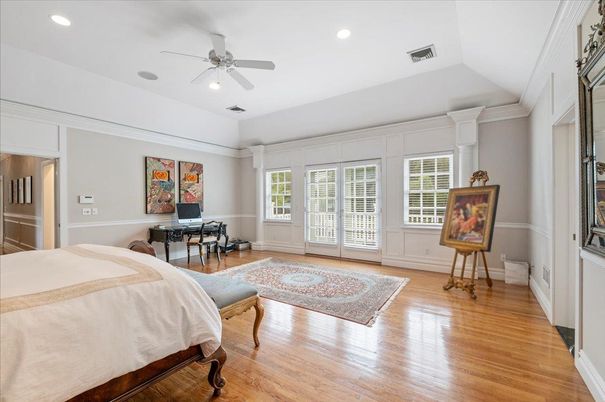 Bedroom, Home Office, Interior, Recessed Lighting, Wood Texture Flooring