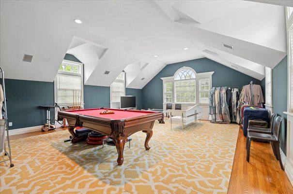 Billiard Table, Game Room, Interior, Recessed Lighting, Wood Texture Flooring