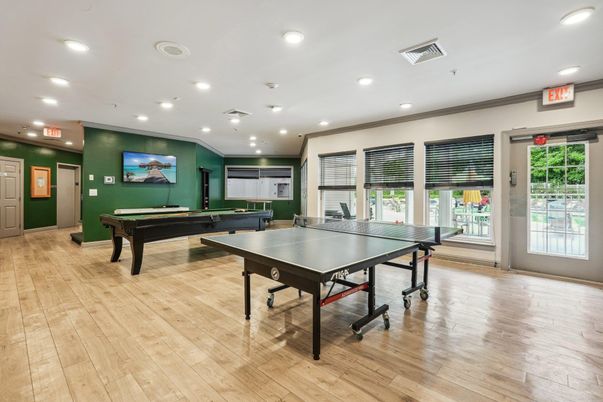 Billiard Table, Game Room, Interior, Recessed Lighting, Wood Texture Flooring