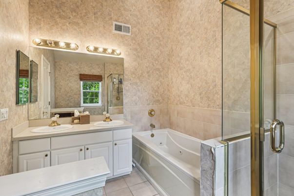 Bathroom, Dual Sink Vanities, Glass Shower, Interior