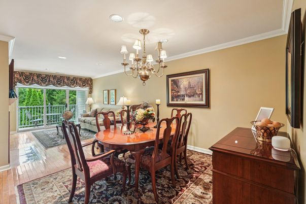 Chandelier, Dining room, Interior, Recessed Lighting, Wood Texture Flooring