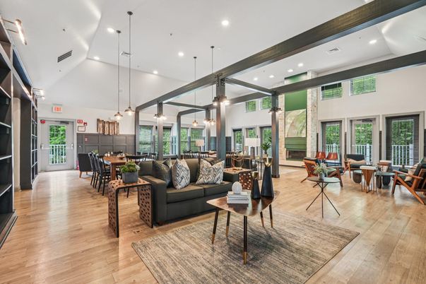 Dining room, Interior, Living room, Pendant Lights, Recessed Lighting, Wood Texture Flooring