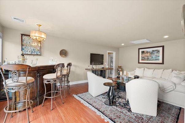 Chandelier, Interior, Living room, Recessed Lighting, Wood Texture Flooring