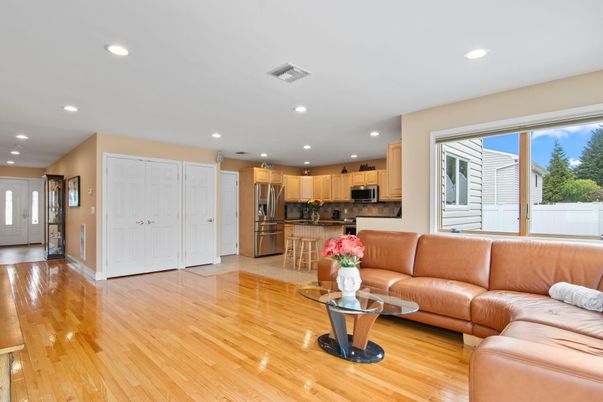 Interior, Kitchen, Living room, Recessed Lighting, Stainless Steel Appliances, Wood Texture Flooring