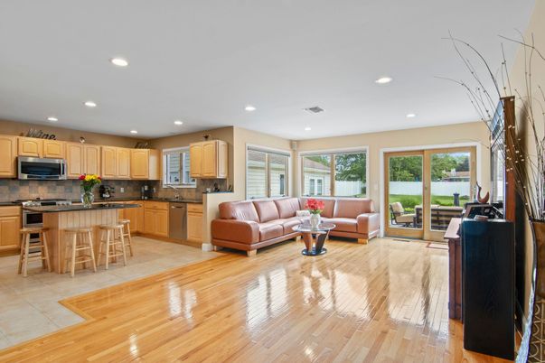 Interior, Kitchen, Living room, Recessed Lighting, Wood Texture Flooring