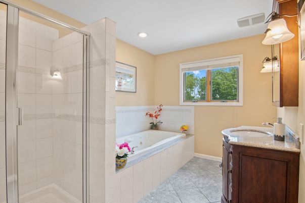 Bathroom, Glass Shower, Interior, Recessed Lighting