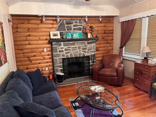 Fireplace, Interior, Living room, Stone Walls, Wood Texture Flooring, Wooden Walls